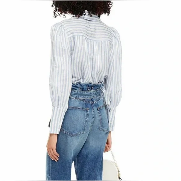 Veronica Beard Blue and White Striped Button Down Shirt - Picture 2 of 8